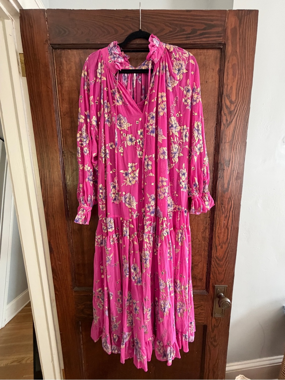 Free People Feeling Groovy Maxi Foil Dress Hot Pink Combo